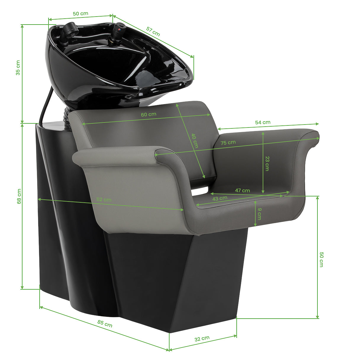 Gabbiano Lucca grey hairdressing wash unit with sink, chair, and backrest for salon hair washing stations
