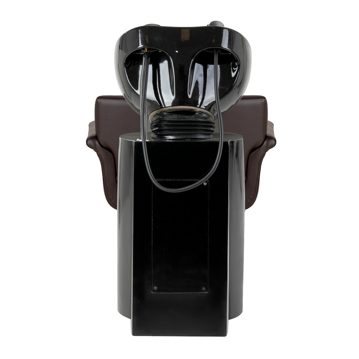 Gabbiano Lucca brown hairdressing wash unit with sink and chair, featuring sleek design and comfortable styling station.