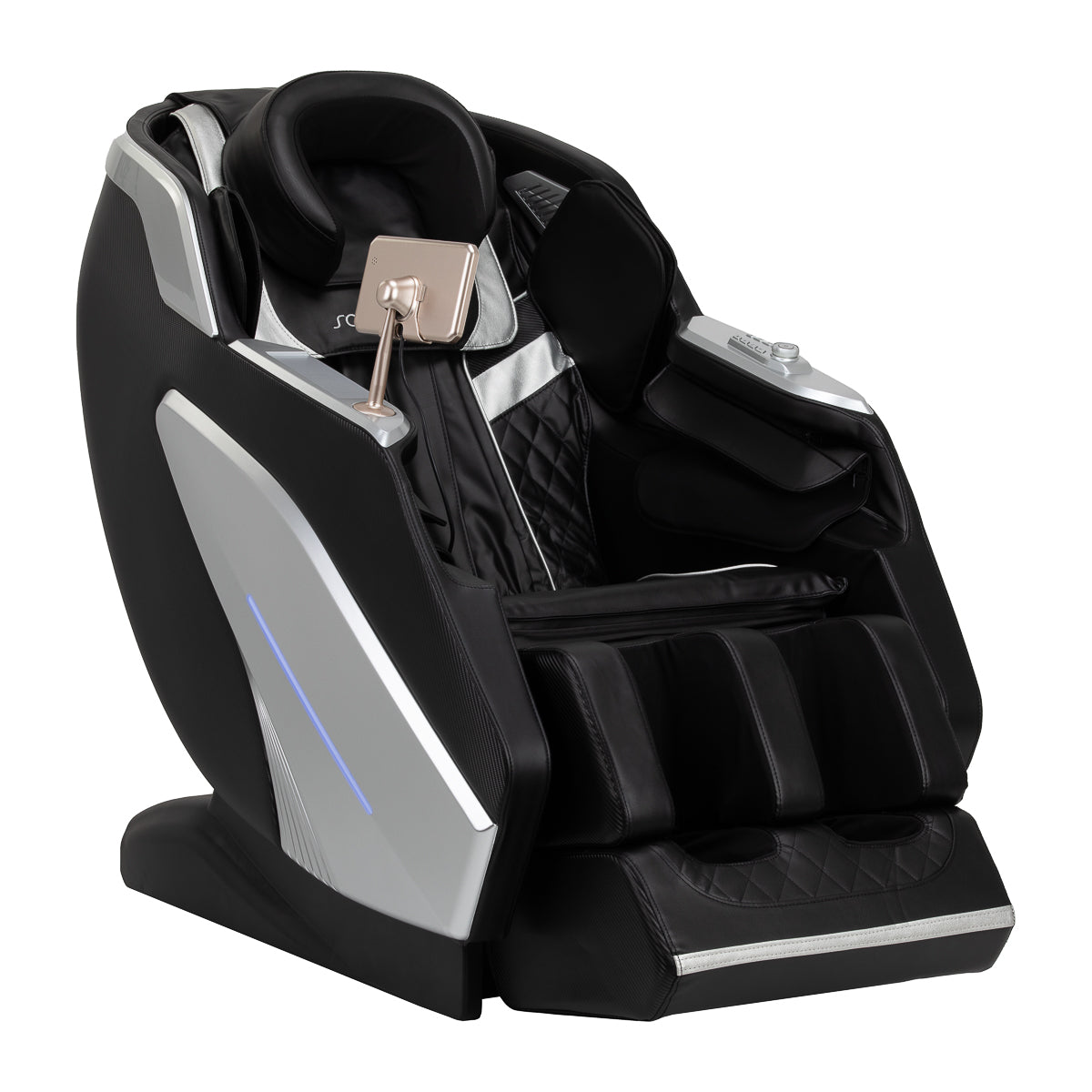 Black Sakura Prime 108 massage chair from SAKURA featuring padded armrests and sleek modern design for home relaxation.