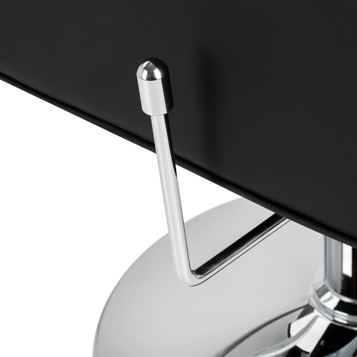 Black Omega Andromeda hairdressing chair with adjustable height and padded seat, featuring modern design and sleek styling.