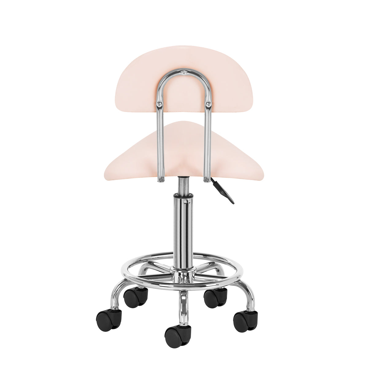 Pink cosmetic stool from ACTIVESHOP, a beauty salon furniture piece with a cushioned seat and chrome base.