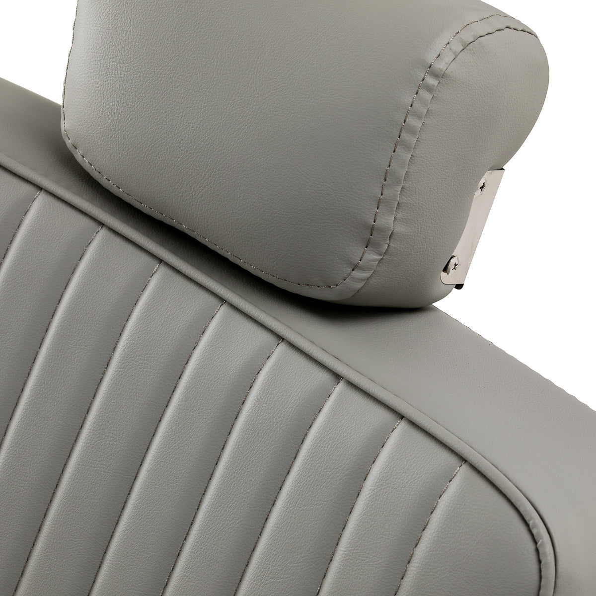 Gabbiano Visionerio barber chair with grey upholstery and chrome frame, designed for barbershop furniture.