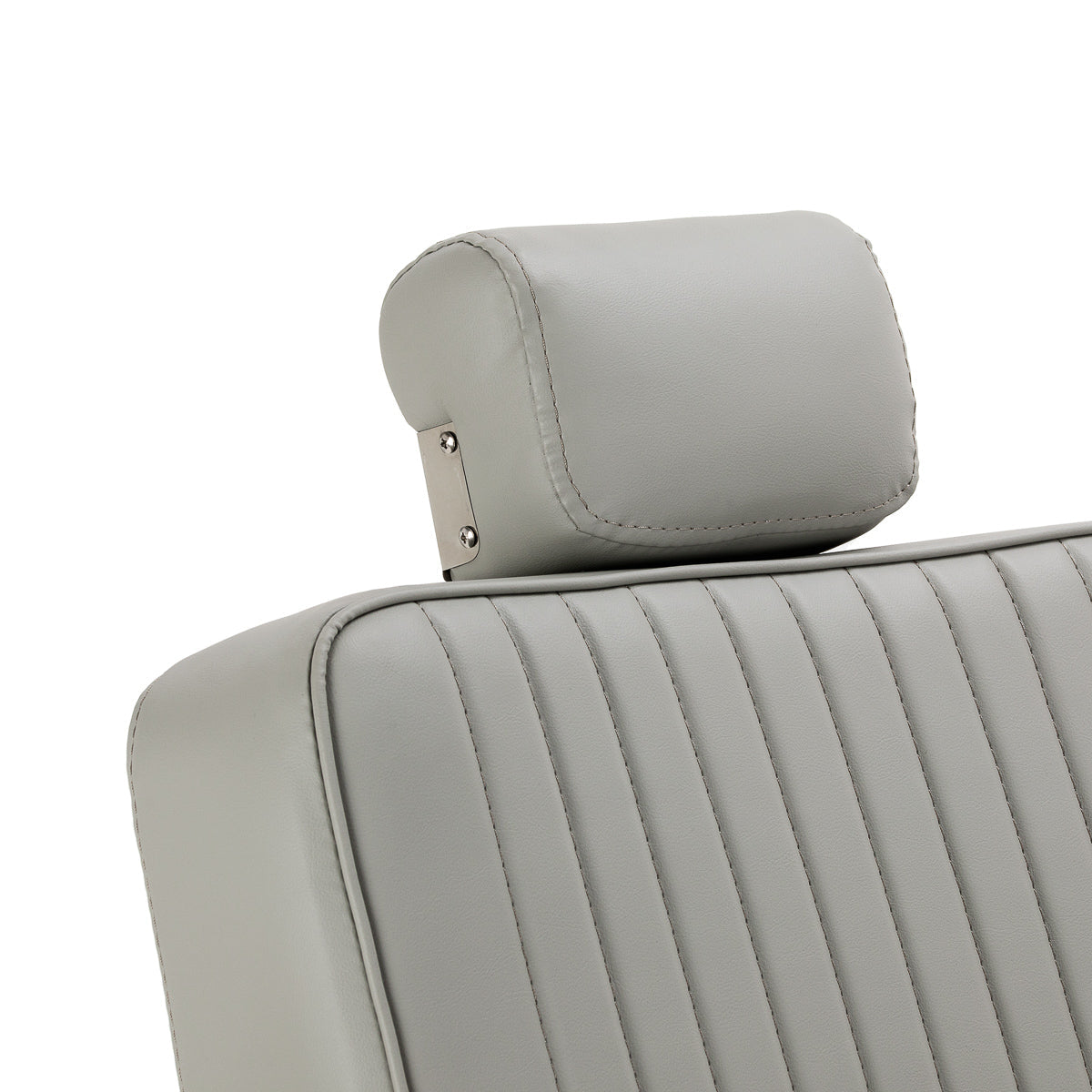Gabbiano Visionerio grey barber chair with chrome frame, featuring cushioned seat and backrest for barbershop furniture.