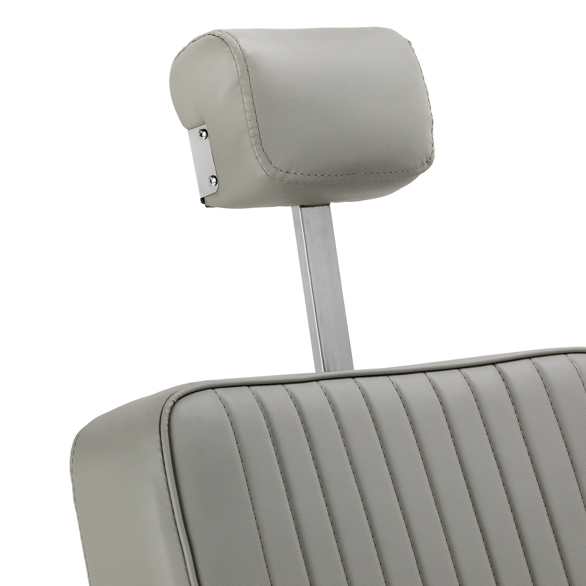 Gabbiano Visionerio barber chair with grey upholstery and chrome frame, designed for professional barbershop furniture.