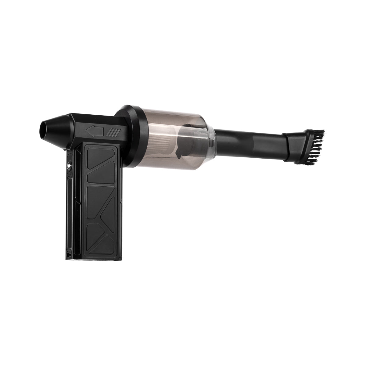 KESSNER air blower with vacuum function showing the device in use, featuring a compact design and multiple nozzle attachments.