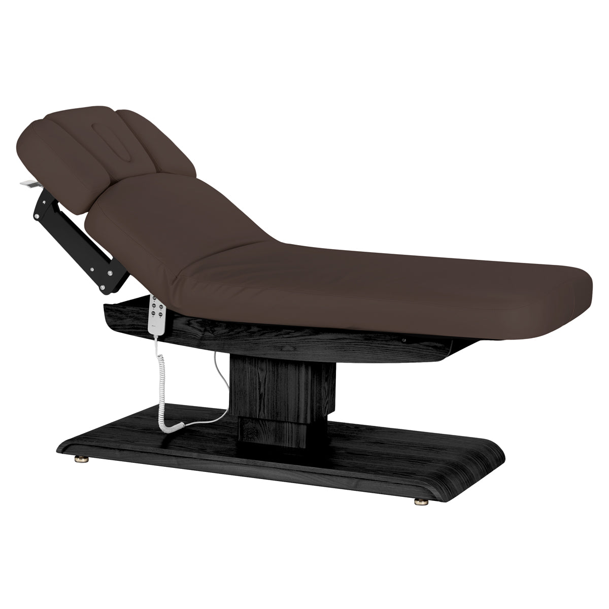 سرير SPA كهربائي Sillon Relax – بني داكن، قاعدة بلون أسود · وضعية مائلة
