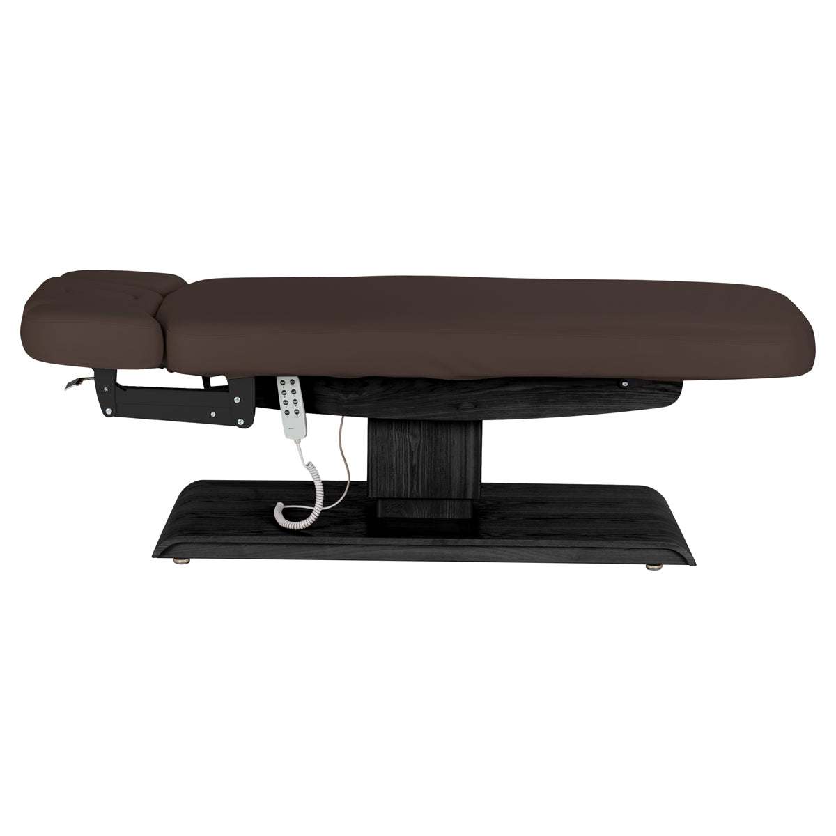 سرير SPA كهربائي Sillon Relax – بني داكن، قاعدة بلون أسود · منظر جانبي