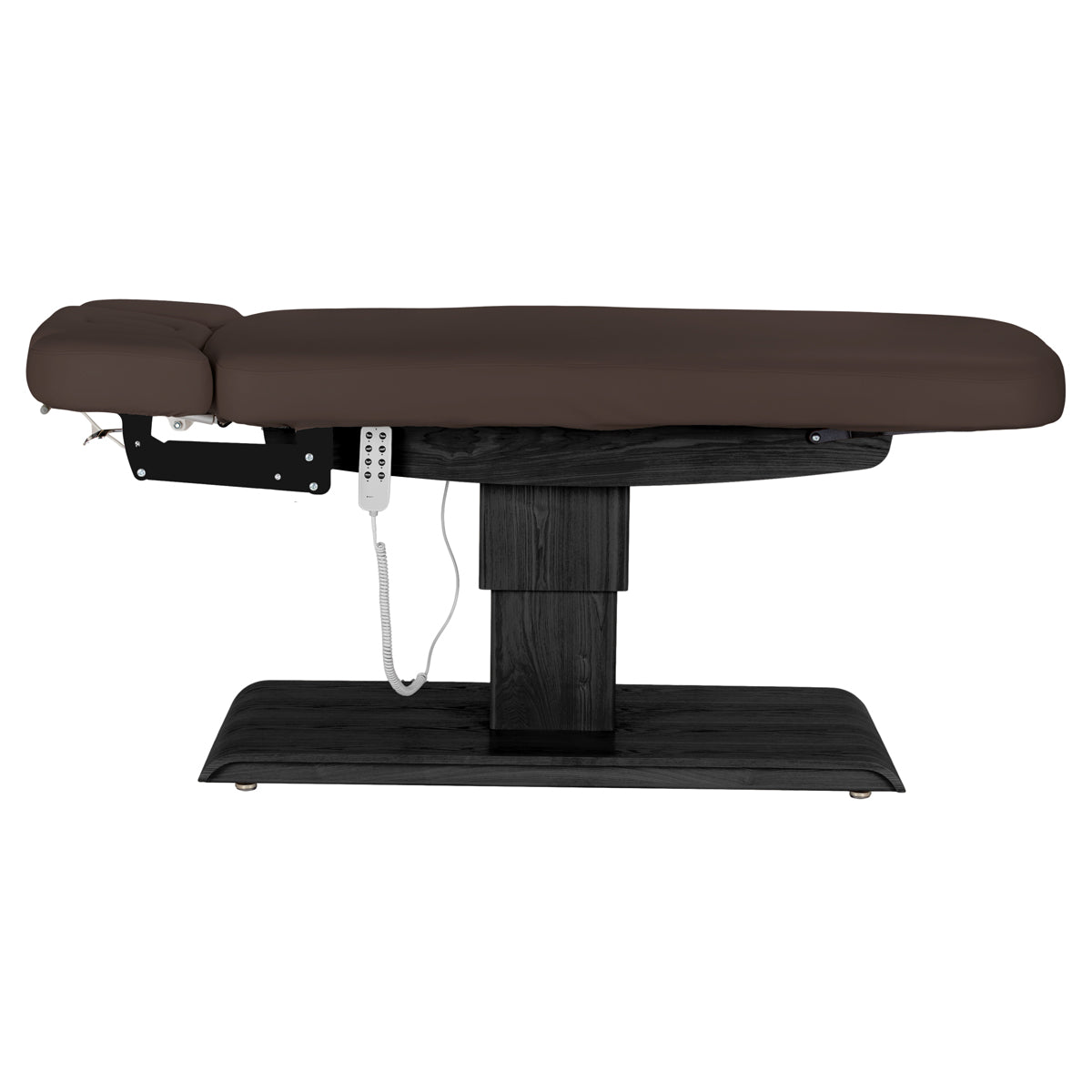سرير SPA كهربائي Sillon Relax – بني داكن، قاعدة بلون أسود · منظر جانبي