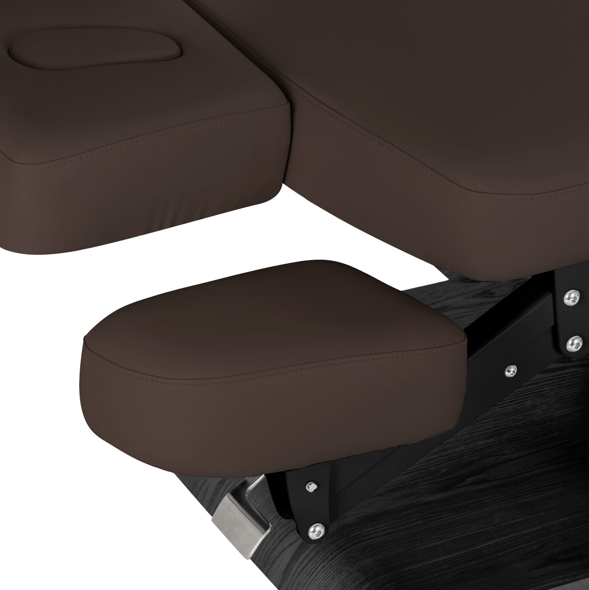 سرير SPA كهربائي Sillon Relax – بني داكن، قاعدة بلون أسود · رف الذراعين