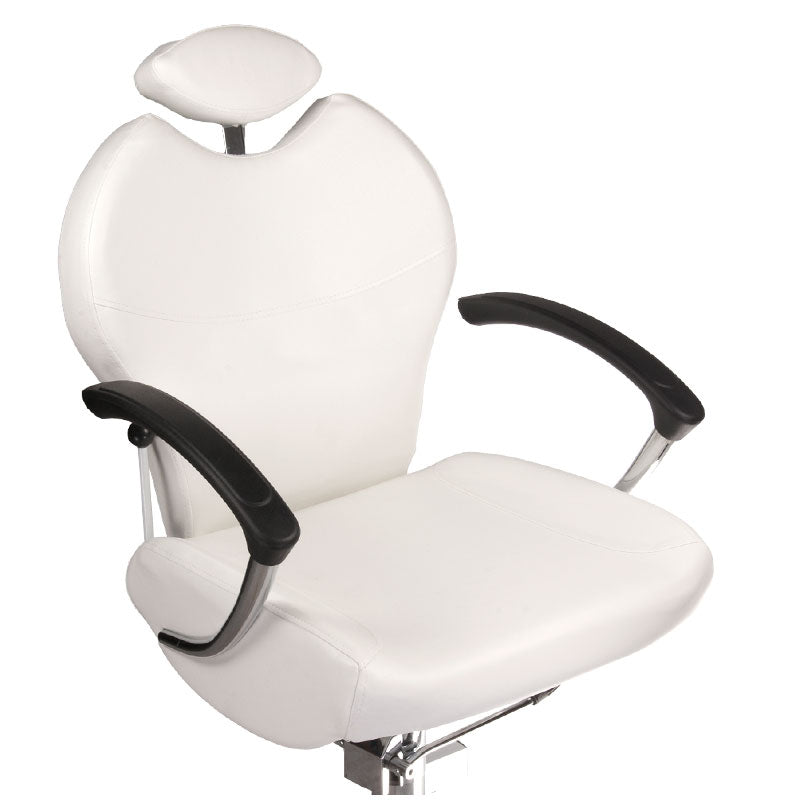 White pedicure chair with built-in foot massager by Beauty System, featuring plush cushioning and modern design.