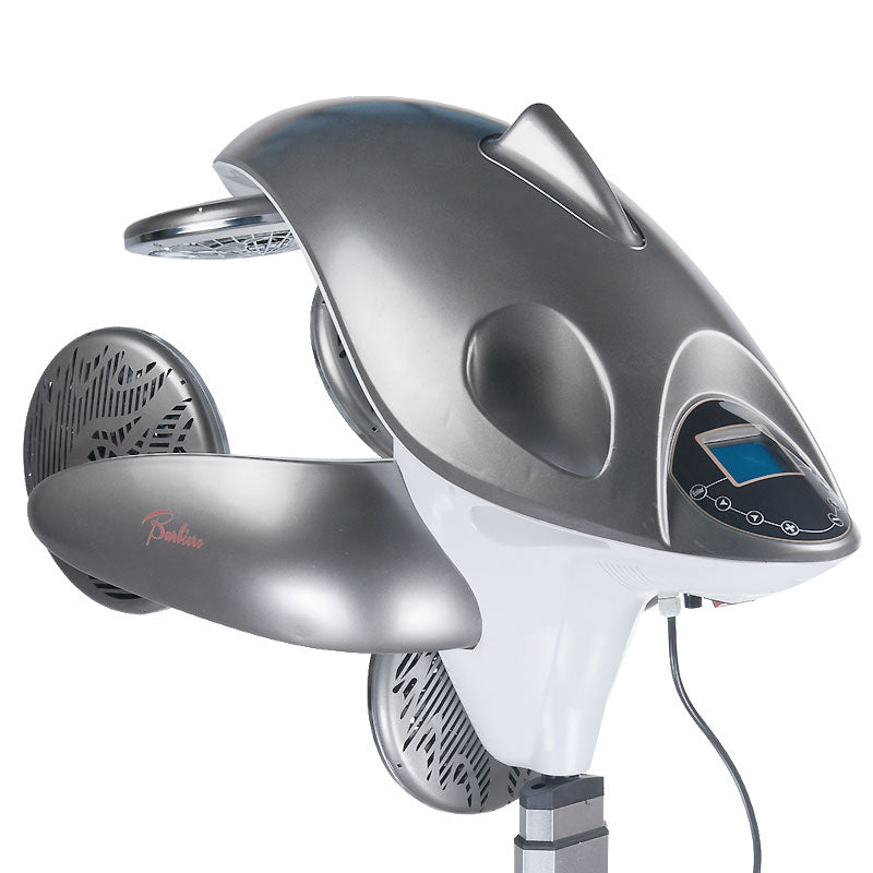 Standing Infrazone BB-6082E beauty system device in silver gray with digital display and control buttons.