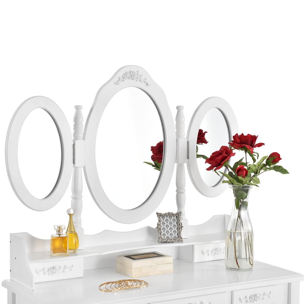 Toaletka biała ELSA 3 mirrors 7 drawers + stool - BVShop