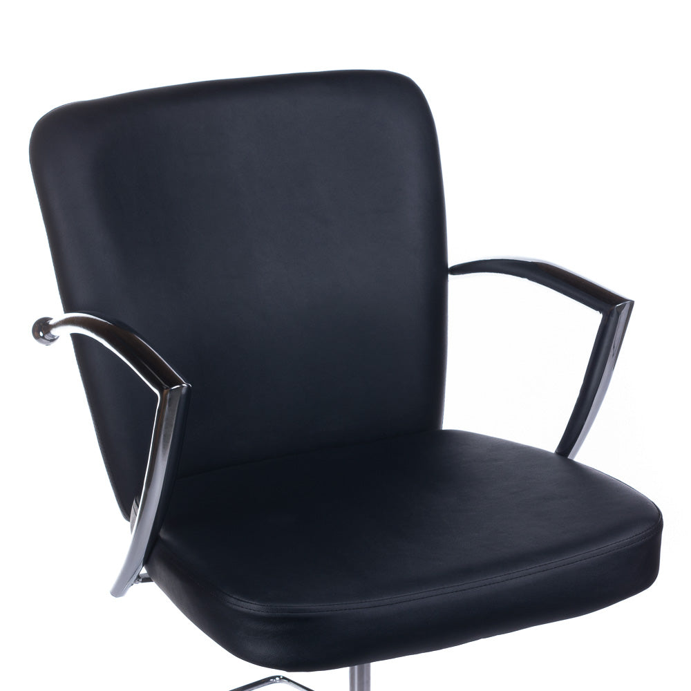 Black LIVIO Hairdressing Chair by Beauty System with adjustable height and cushioned seat for salon styling.