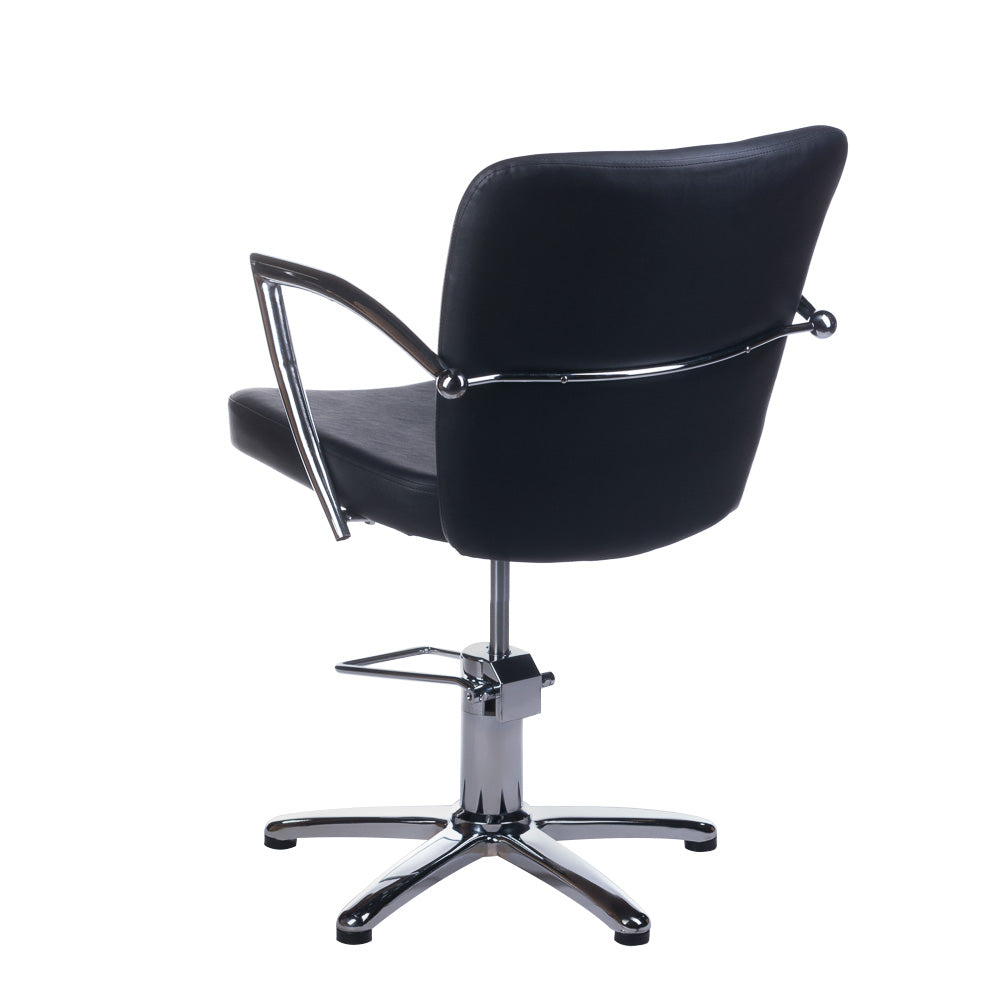 Black LIVIO Hairdressing Chair by Beauty System with adjustable height and cushioned seat for salon styling.