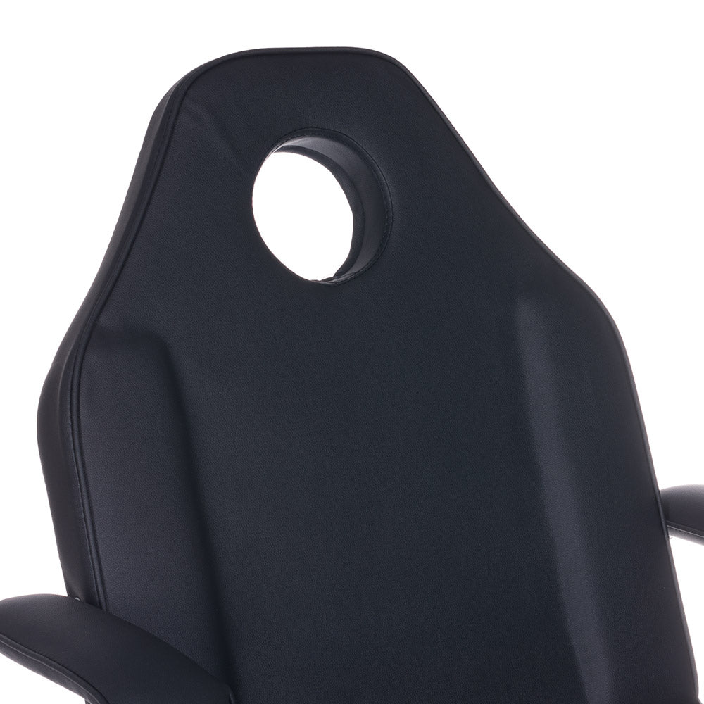 Black Beauty System cosmetic chair BW-262A with attached trays, featuring padded upholstery and adjustable height for salon use.
