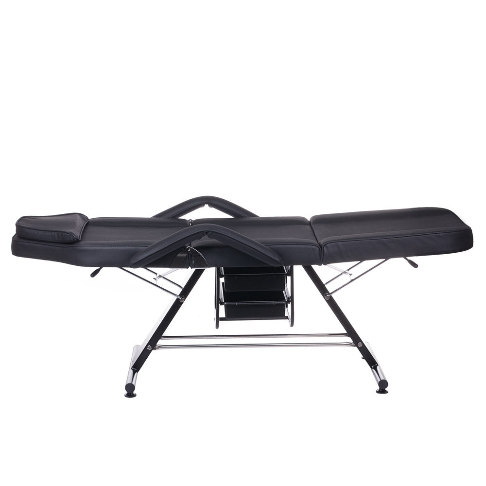 Black cosmetic chair with trays from Beauty System BW-262A, featuring adjustable seat and convenient tray surfaces for beauty treatments.