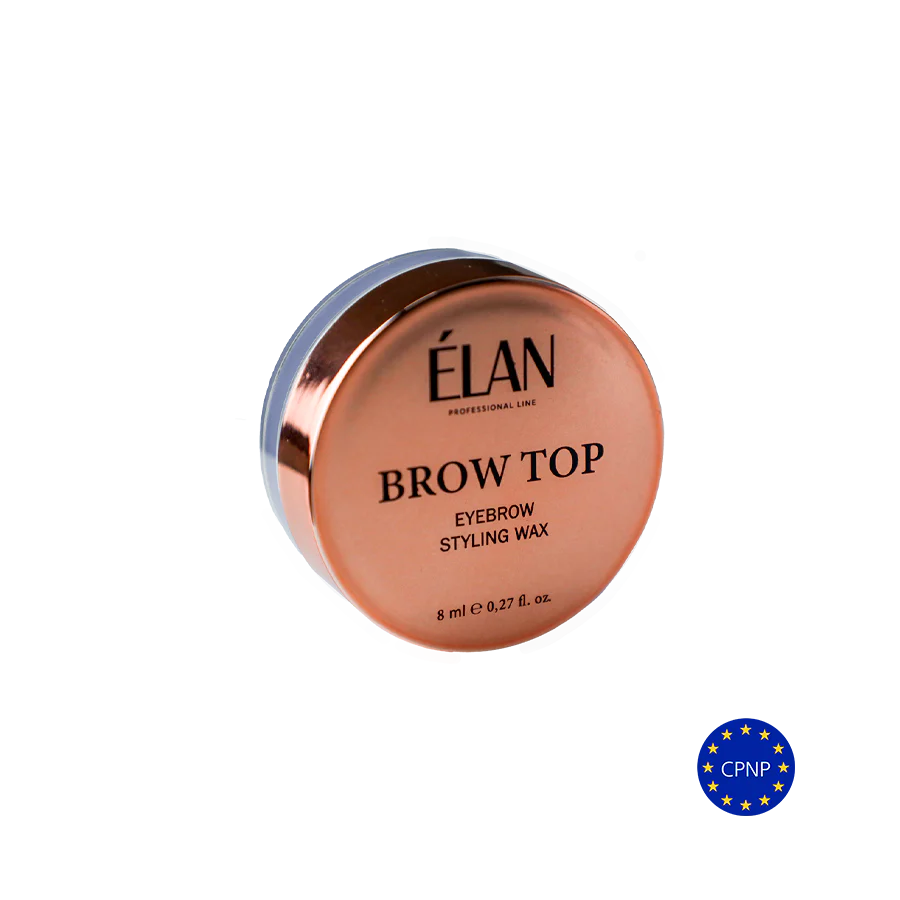 Elan Brow Top 2.0 eyebrow styling wax applied to well-groomed eyebrows for a natural, polished look.