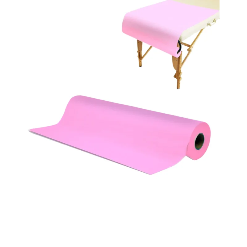Light pink disposable non-woven roll from BVShop, 70cm wide and 150m long, ideal for medical or cleaning uses.