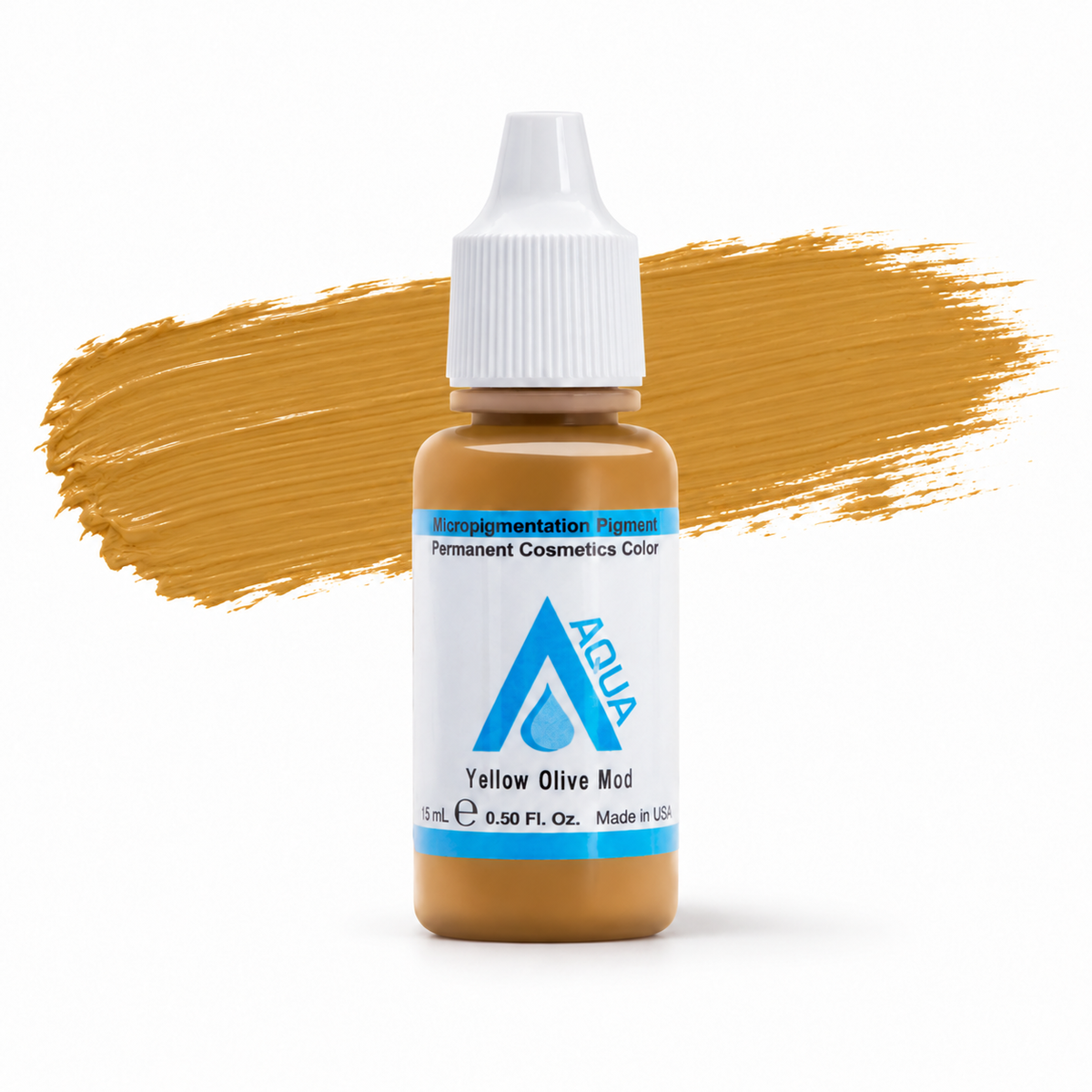 Li Pigments Aqua Yellow Olive Mod Pigment 15ml — bottle with colour brushstroke