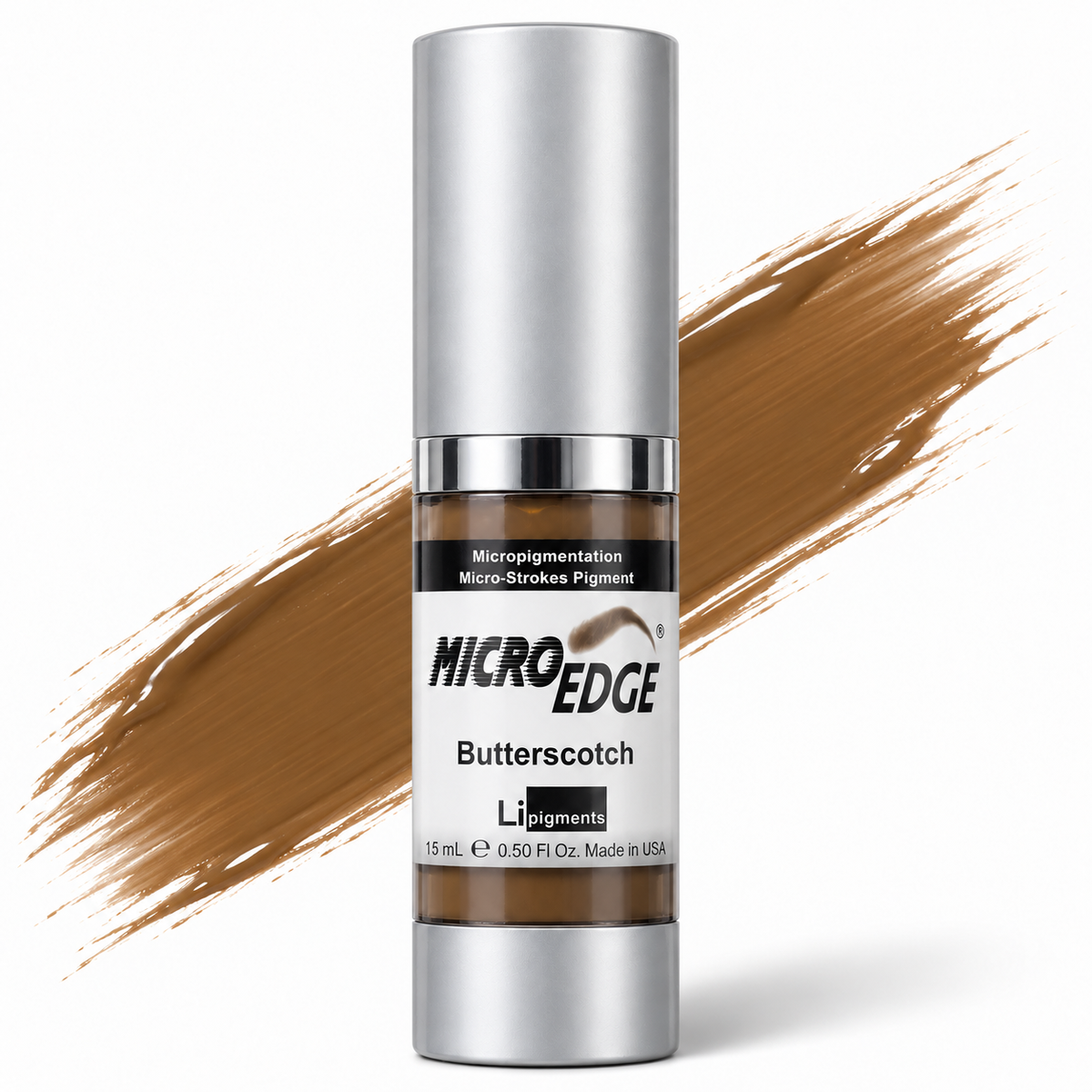 Li Pigments Micro Edge Butterscotch Pigment 15ml — bottle with a liquid pigment colour swipe