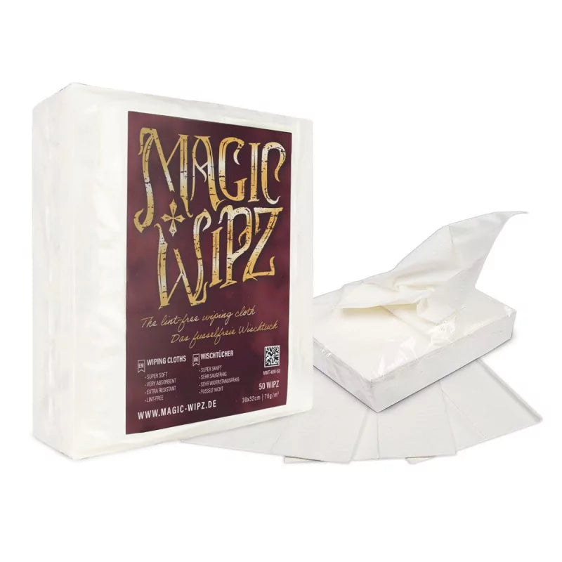Magic Wipz Tattoo Wiping Cloths by Magic Moon, soft cloths for tattoo aftercare and cleaning, shown in a close-up image.