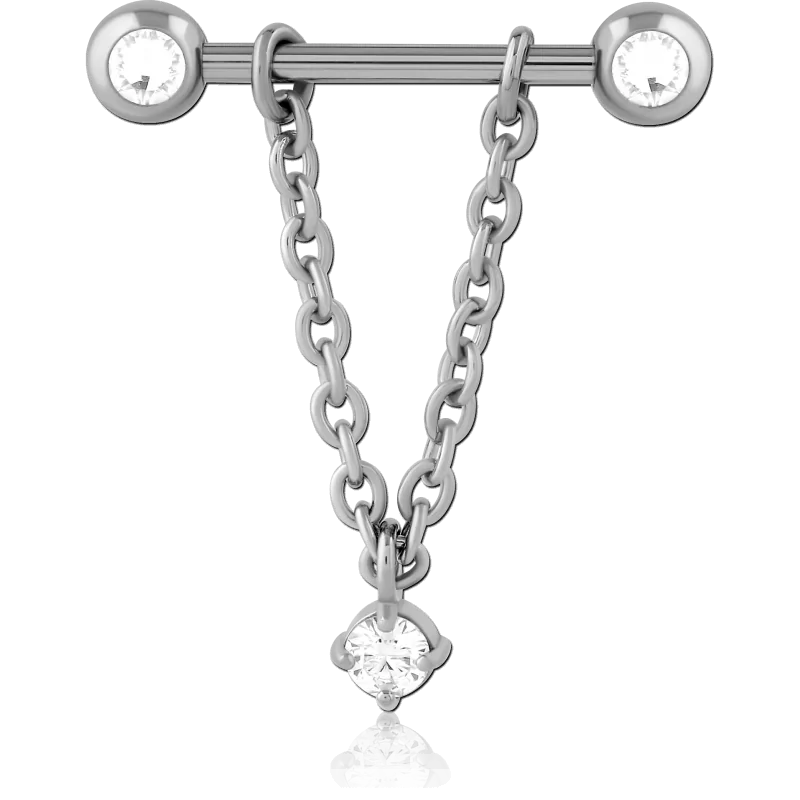 قرط ثقب الحلمة بسلسلة من الزركونيا