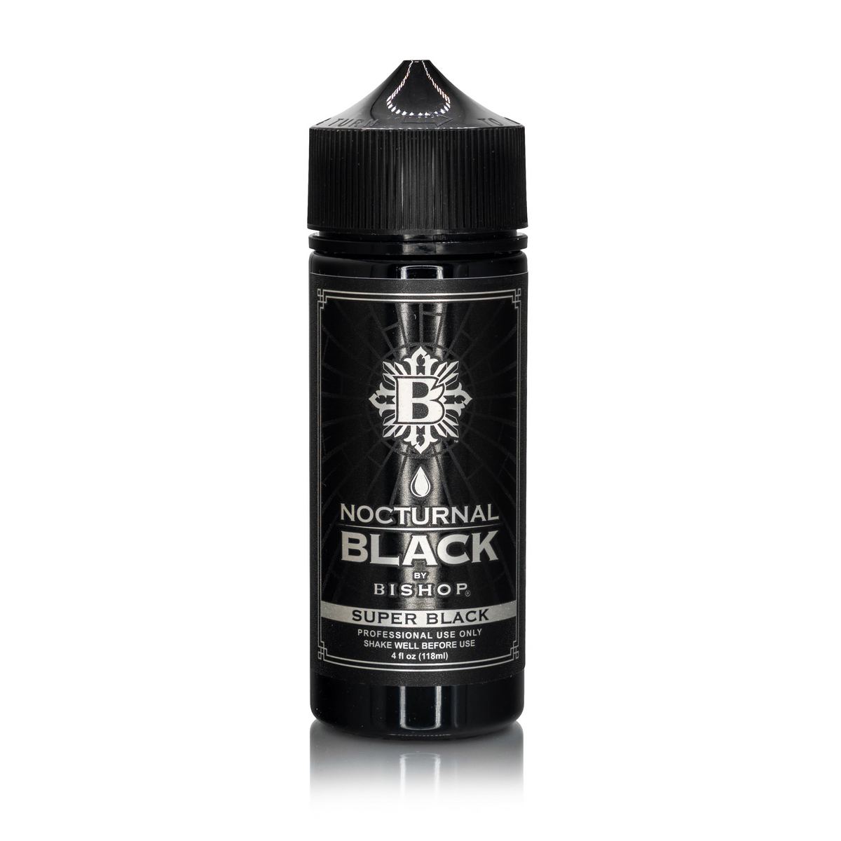 Nocturnal By Bishop Super Black 118ml — زجاجة على خلفية بيضاء