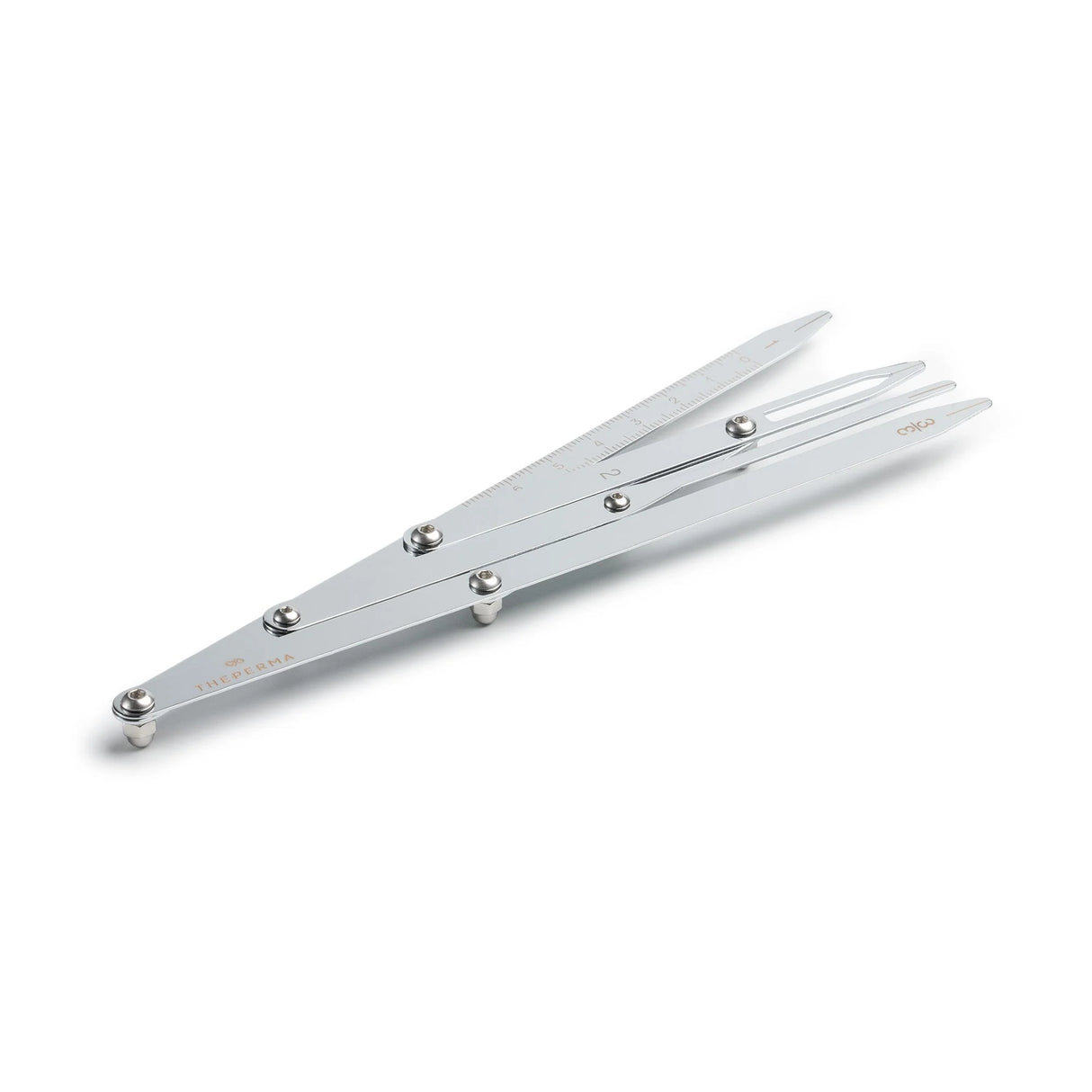 The Perma Golden Ratio Divider Brow Compass showing a metal tool with adjustable arms for precise eyebrow shaping and measurement.
