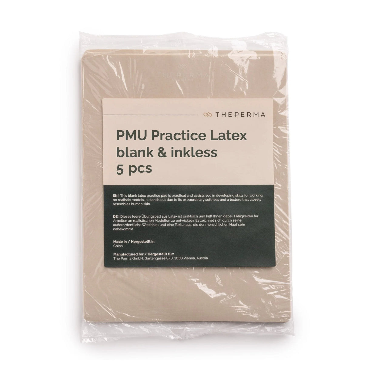 Set of five The Perma PMU practising latex skin sheets, inkless, designed for cosmetic tattoo practice and training.