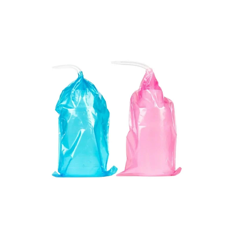 Unistar squeeze bottle bags in pink and blue with adjustable caps, designed for storage and organization.