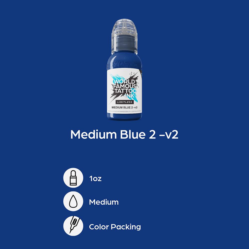 World Famous Limitless Tattoo Ink Medium Blue 2 v2 30ml - BVShop