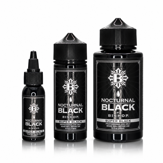 Nocturnal By Bishop Super Black 30ml, 118ml, 295ml — مقارنة أحجام الزجاجات