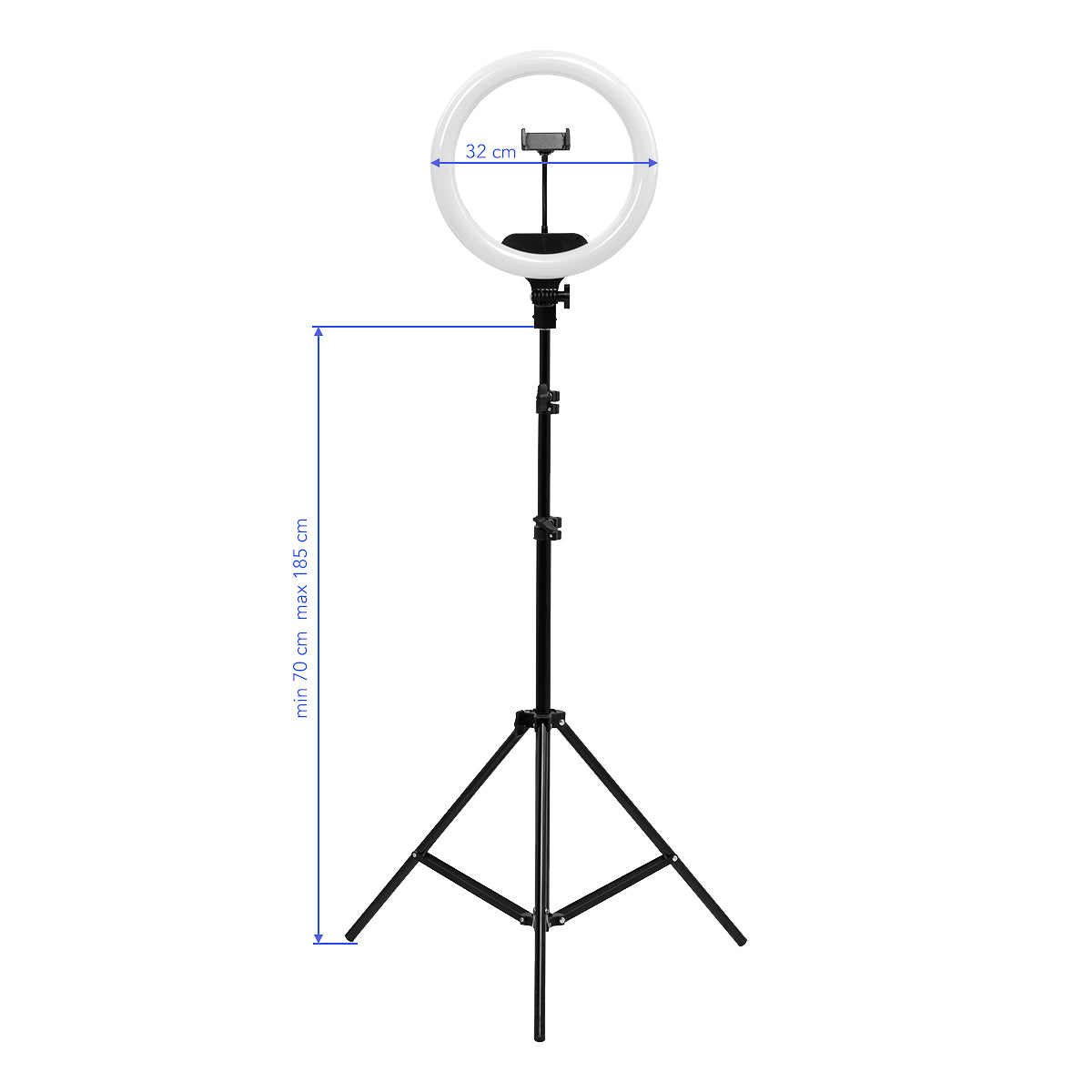 Adjustable LED ring light with stand and smartphone holder