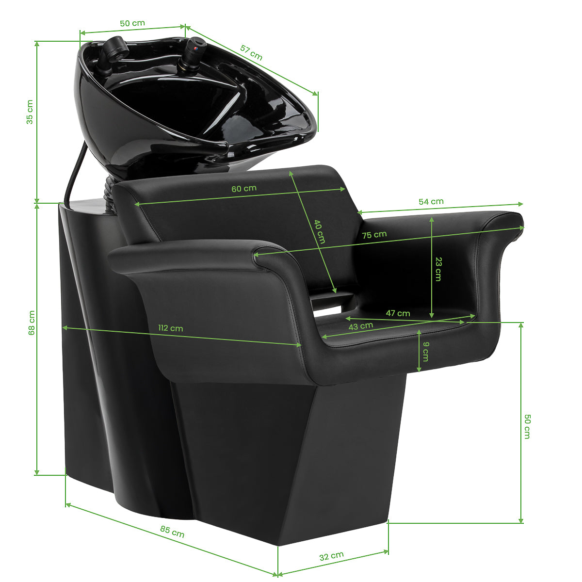 Black Gabbiano Lucca hairdressing wash unit with a sleek design and built-in sink for salon hair washing stations.