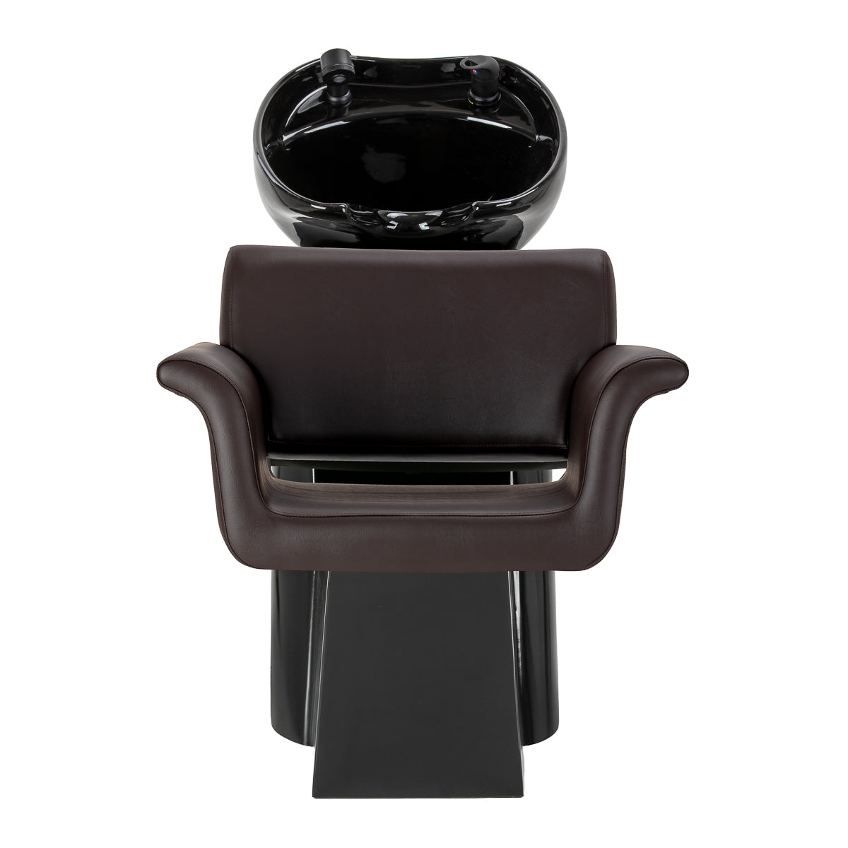 Gabbiano Lucca brown hairdressing wash unit with ceramic sink and adjustable chair for salon styling and hair washing.
