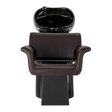 Gabbiano Lucca brown hairdressing wash unit with ceramic sink and adjustable chair for salon styling and hair washing.