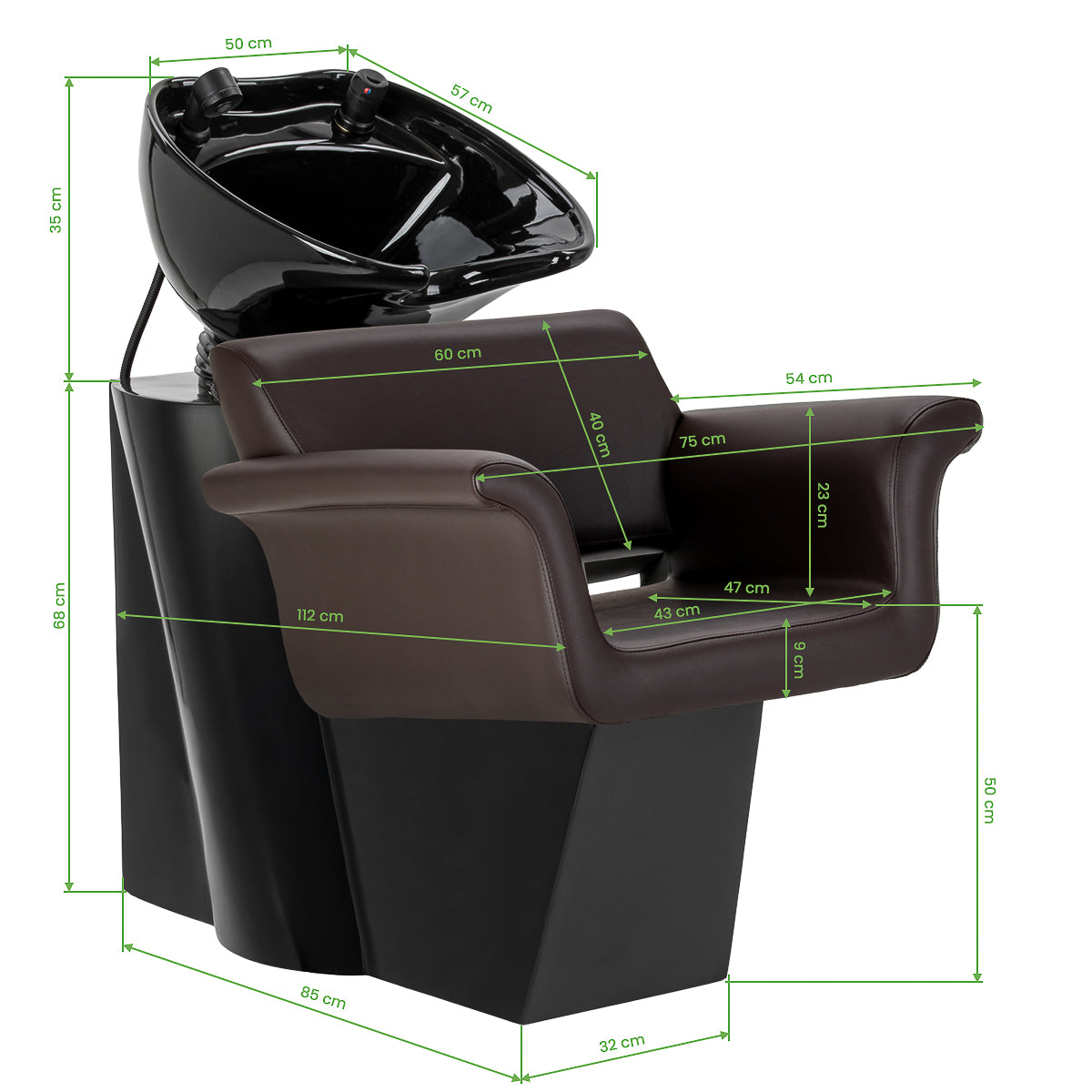 Gabbiano Lucca brown hairdressing wash unit with sink and chair for salon shampooing services.