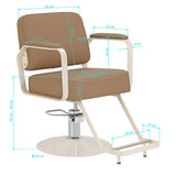 Omega Aurora light brown hairdressing chair with adjustable height and cushioned seat, designed for salon styling and comfort.