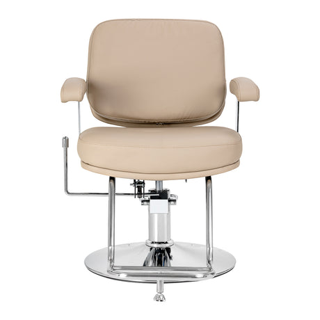 Omega Astra Plus beige hairdressing chair with adjustable height and padded seat for salon styling and comfort.