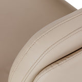 Omega Astra Plus beige hairdressing chair with adjustable headrest and armrests, modern salon styling seat.