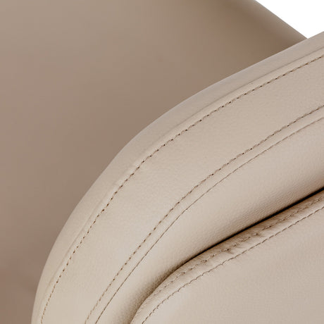 Omega Astra Plus beige hairdressing chair with adjustable headrest and armrests, modern salon styling seat.