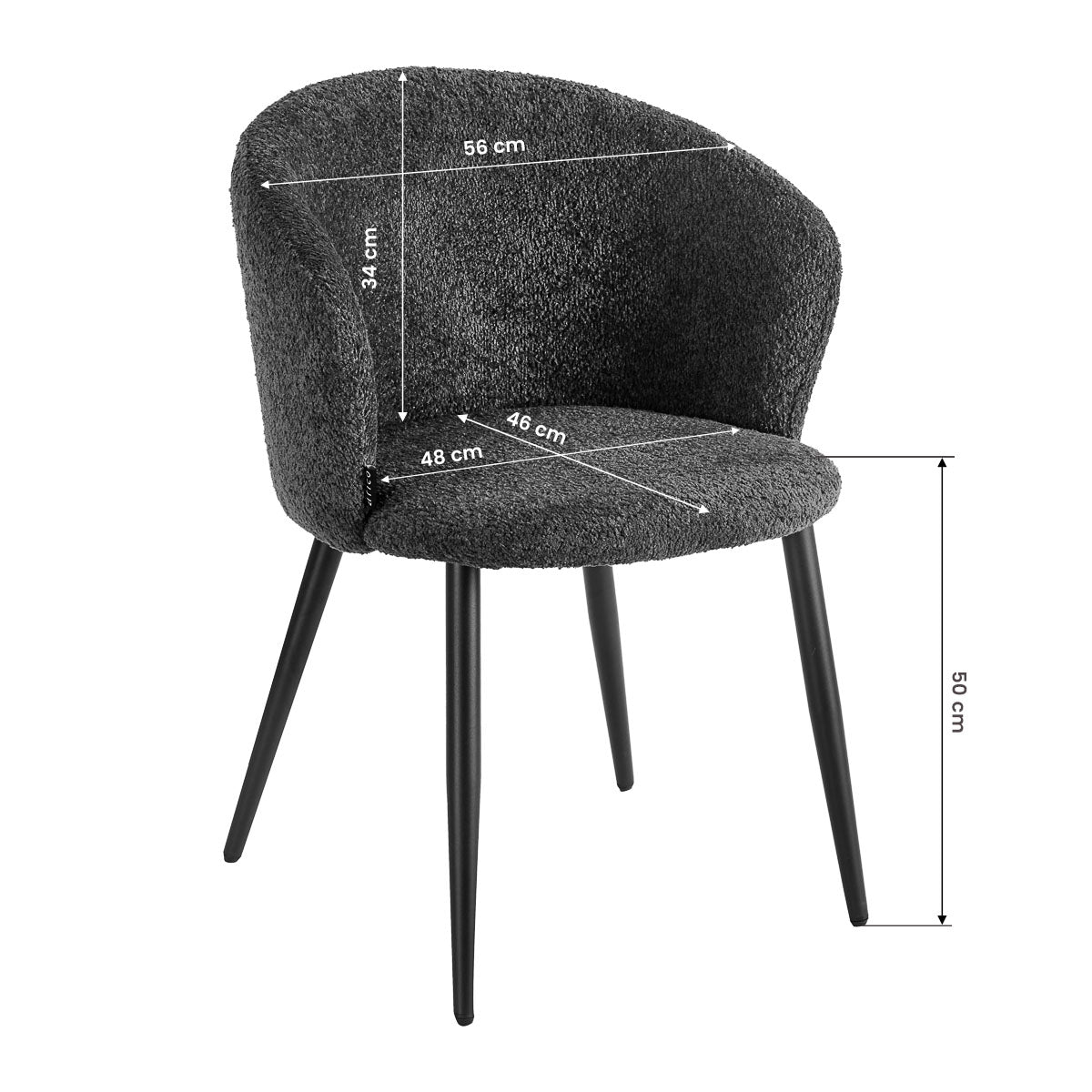 4RICO Verso black sherpa chair with contoured backrest and black metal legs