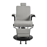 Gabbiano Levi barber chair in grey with black frame, stylish barbershop furniture with padded seat and adjustable features