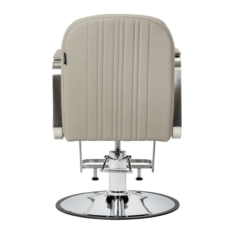 Beige Gabbiano Acri hairdressing chair with padded seat and backrest, adjustable height, and modern design.