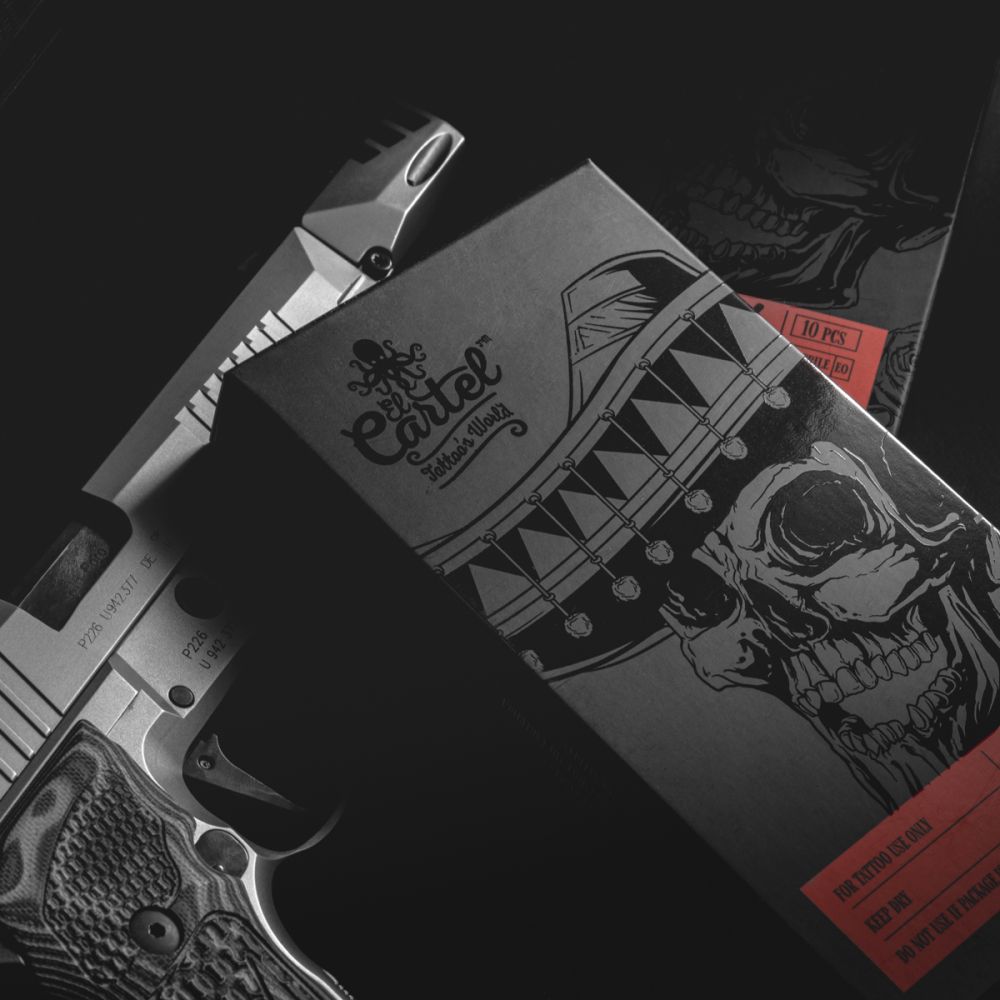 Set of 10 EL CARTEL V2 0.35mm 27RM long taper tattoo cartridges, displayed in a neat arrangement.
