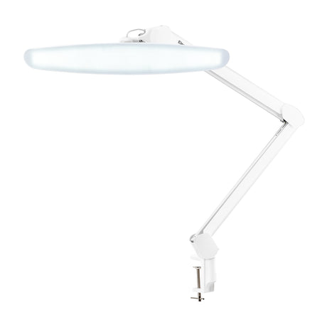 Elegante white LED workshop lamp with adjustable articulated arm