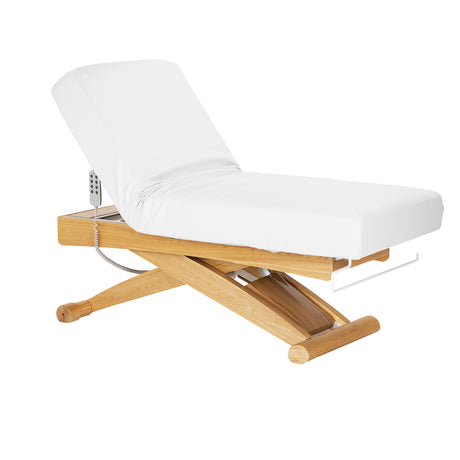 Sillon Siesta سرير SPA كهربائي – أبيض، قاعدة بني فاتح · وضعية مائلة