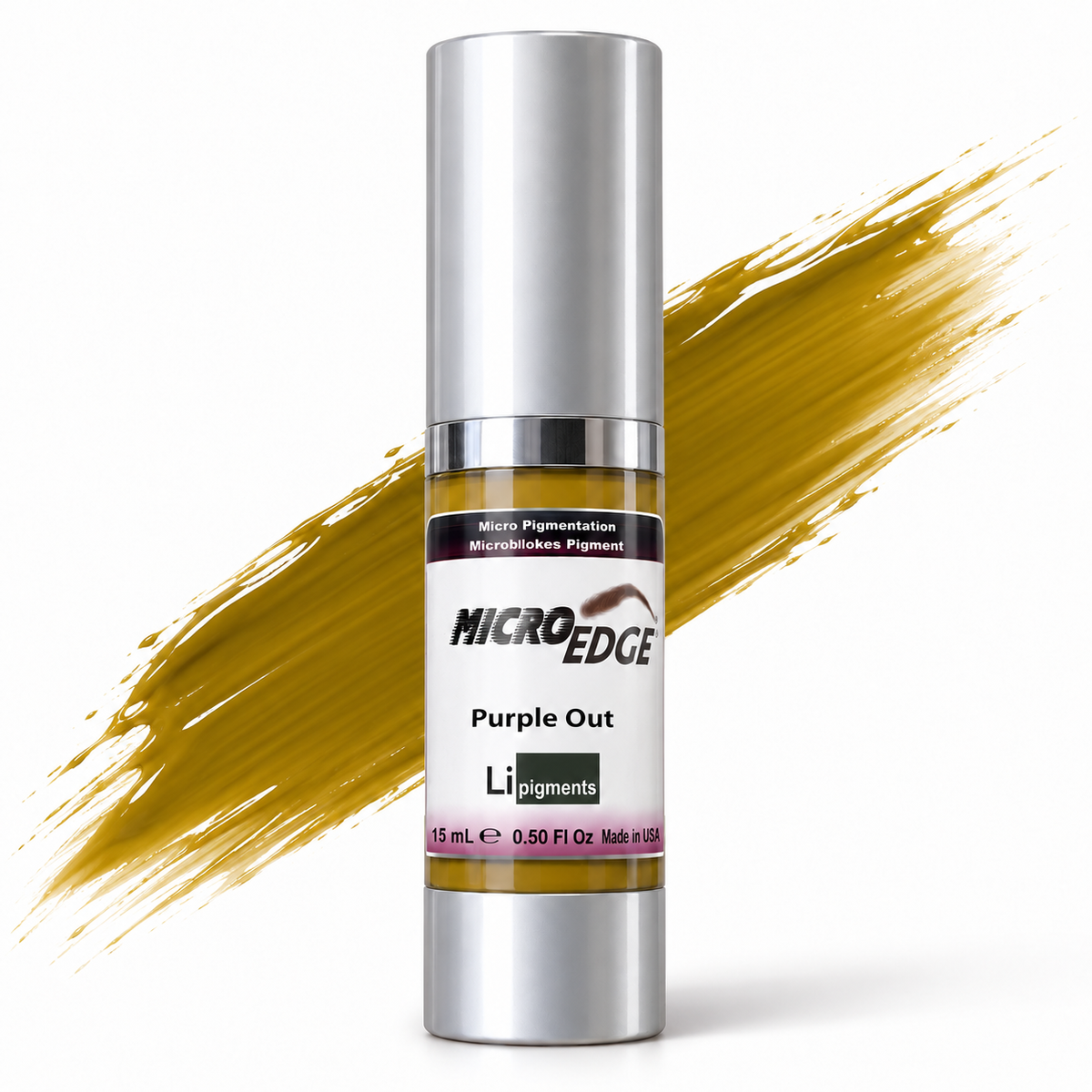 Li Pigments Micro Edge Purple Out Modifier 15ml — bottle with a liquid pigment colour swipe