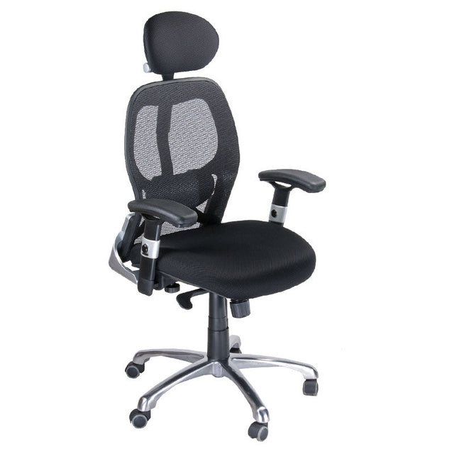 Beauty System CorpoComfort BX-4028A ergonomic black office chair with padded seat and adjustable armrests, shown from front view