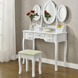 Toaletka biała ELSA 3 mirrors 7 drawers + stool - BVShop
